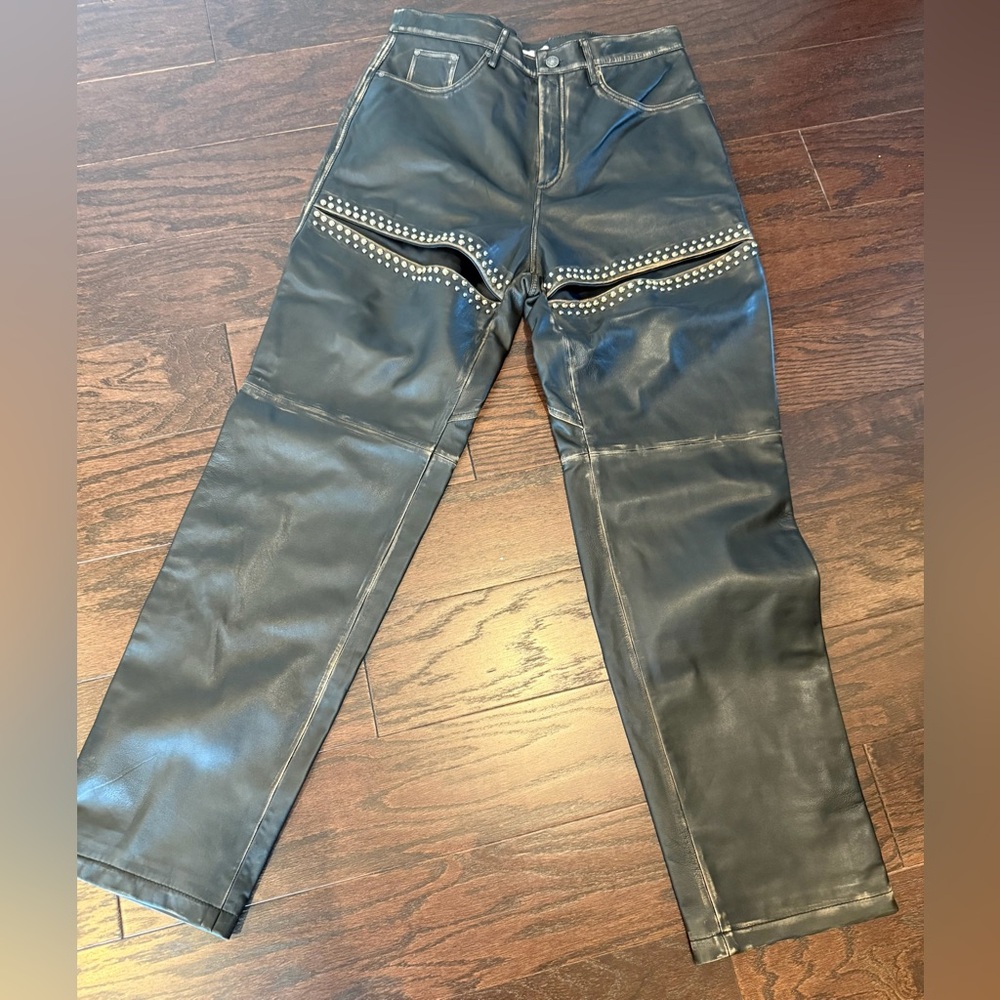 AREA Black Studded leather Women's Jeans - Picture 4 of 6